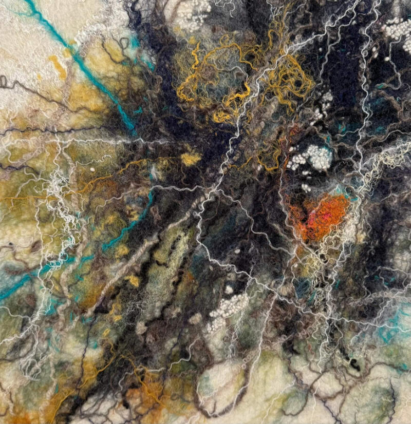 Root Map - felted woo, silk, hand-spun yarn, 40x40cm framed, £350