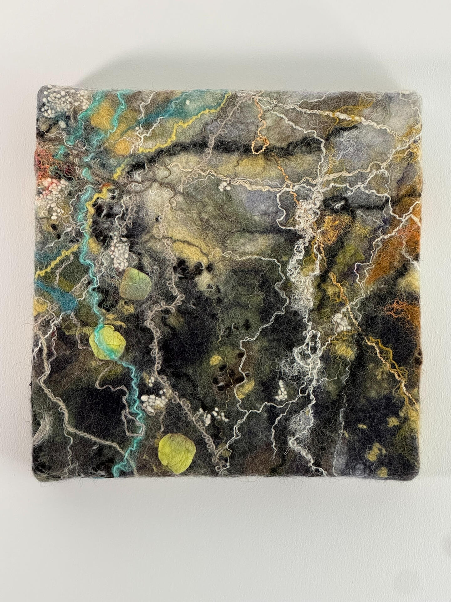 Mossed - felted wool, silk, hand-spun yarn, 30x30cm unframed, £295