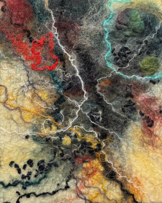 Subsurface - felted wool, silk, hand-spun yarn, 26x21cm unframed, £225