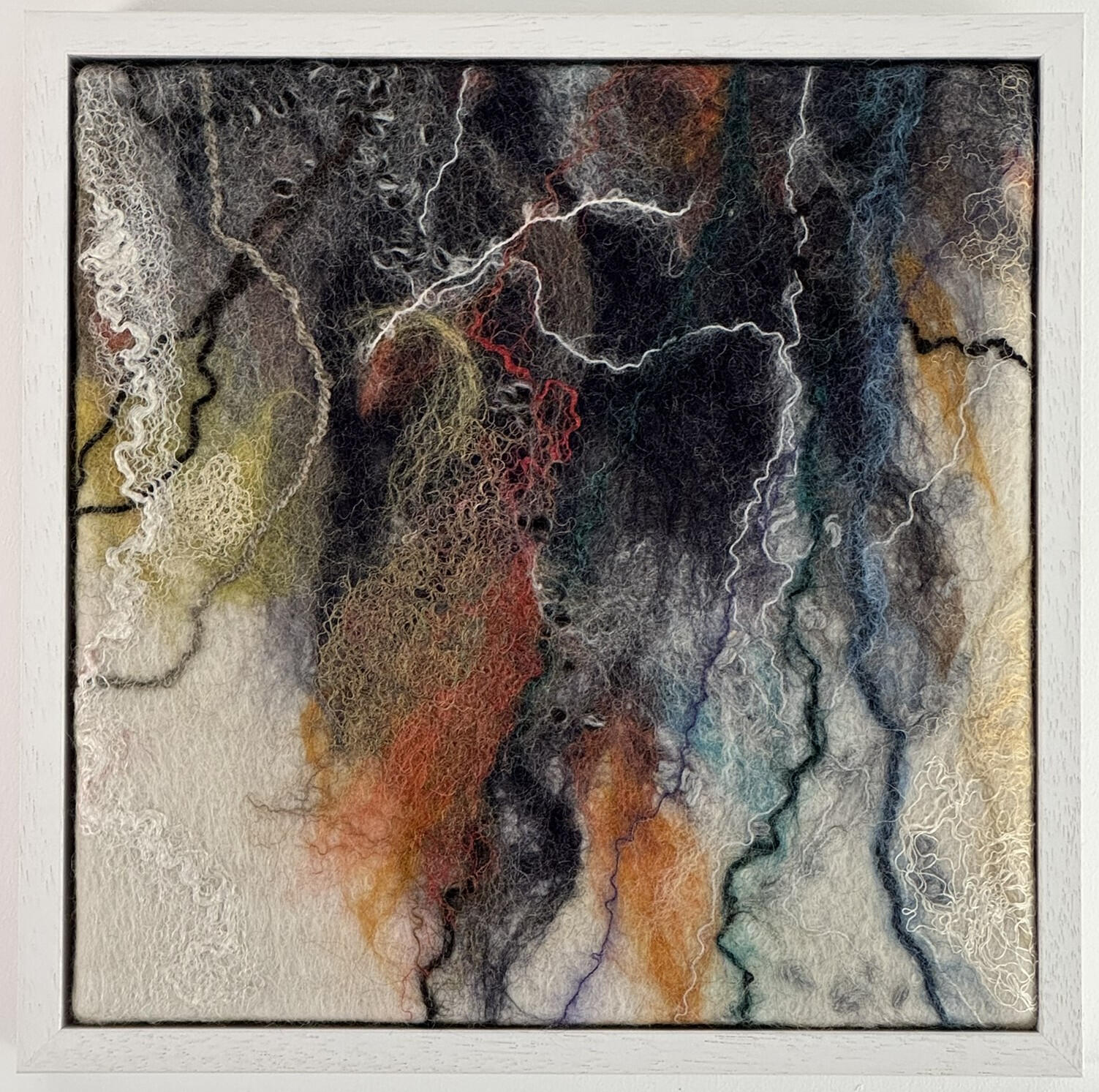 Lichen - felted wool, silk, hand-spun yarn, 30 x 30 cm framed, £260